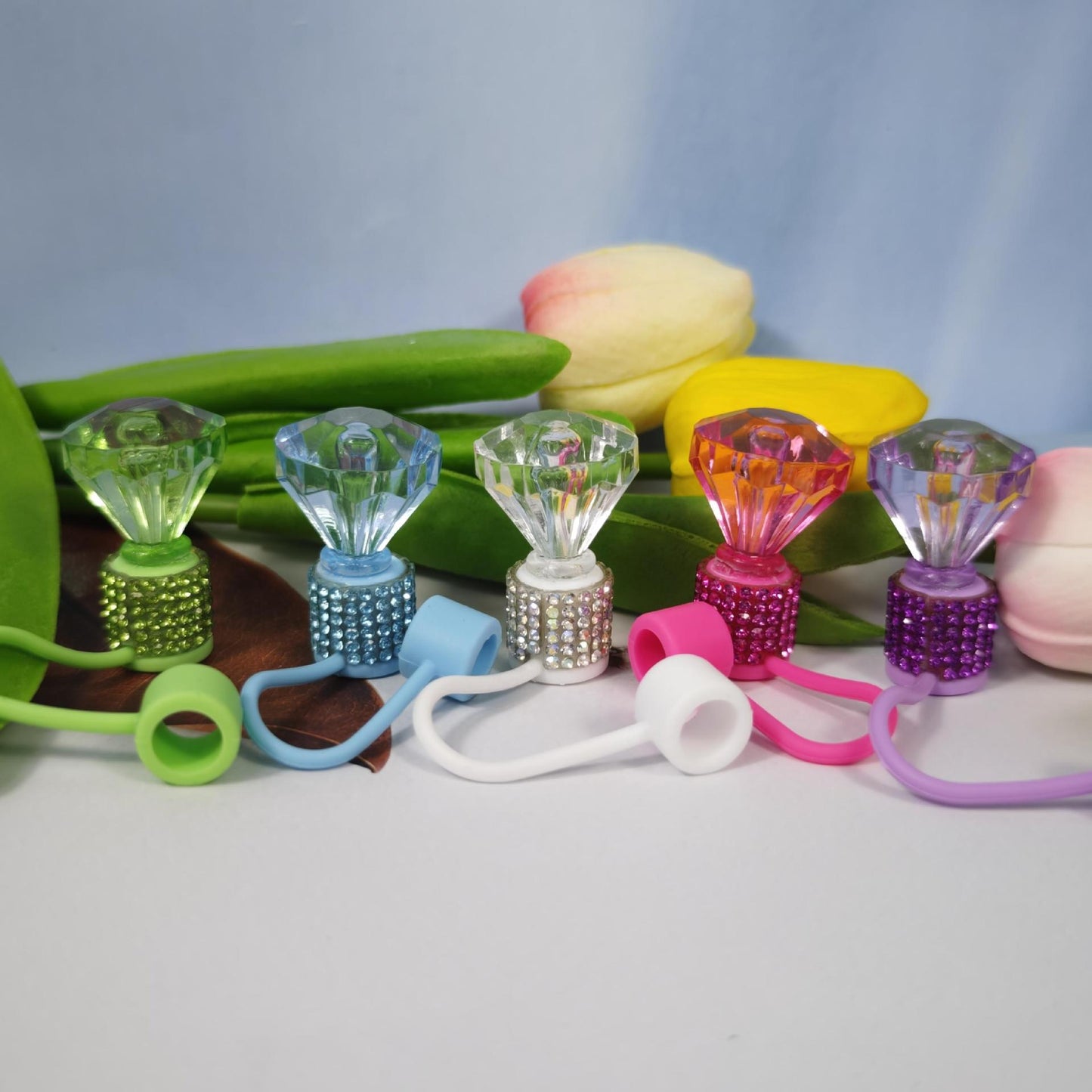 Full Diamond  10 color Straw Topper 10mm diamater